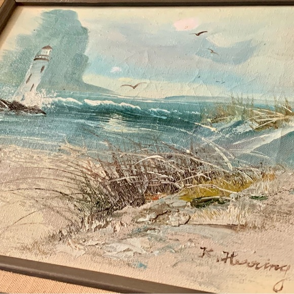 Vintage Beach Landscape Canvas Oil Painting Sine By K. Huoring  14/16 Inches - Picture 11 of 14